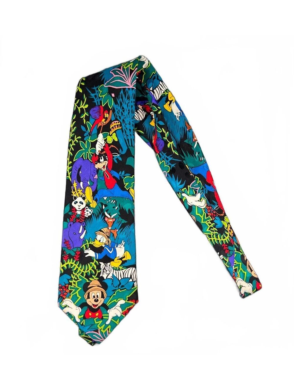 Vintage Disney Mickey Mouse Jungle Print Tie 1990s